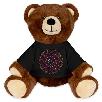 Mandala lumineux aux couleurs néon - Nounours RecycelBär® marron - noir - Devant