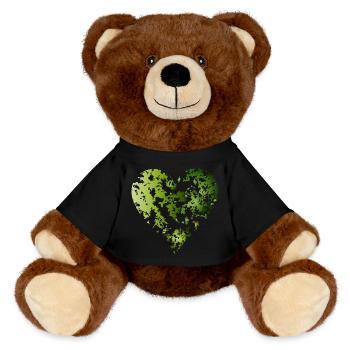 grünes Blätterdach eines Waldes in Herz Form - MiniFeet® RecycelBär® Braun - Schwarz - Vorne