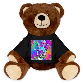 Magic mushrooms colorful Psychedelic mushroom art - MiniFeet® RecycelBär® Teddy Bear Brown - black - Front