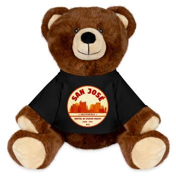 San Jose Retro Stadtbadge Kalifornien - MiniFeet® RecycelBär® Braun - Schwarz - Vorne