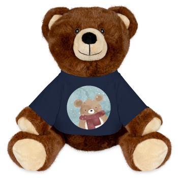 Ours doré sucré en hiver quand il neige - Nounours RecycelBär® marron - bleu marine - Devant