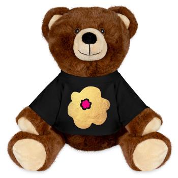 Gold Blume Pink Yoga Flower Power Blüte Natur Deko - MiniFeet® RecycelBär® Braun - Schwarz - Vorne