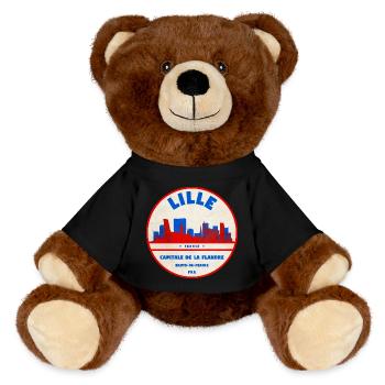 Lille Skyline Retro Abzeichen - MiniFeet® RecycelBär® Braun - Schwarz - Vorne