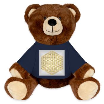 Flower of Life gold - 5th Dimension - MiniFeet® RecycelBär® Teddy Bear Brown - french navy - Front