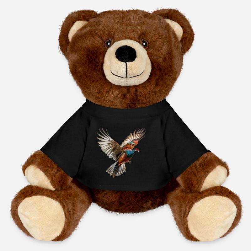 Pheasant Gift Bird Nature Animal Partridge Quail - MiniFeet® RecycelBär® Teddy Bear Brown - black