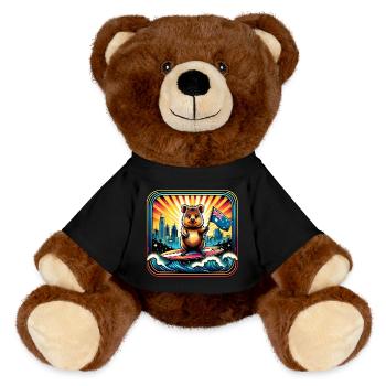 Quokka Australien Surfer Design - MiniFeet® RecycelBär® Braun - Schwarz - Vorne