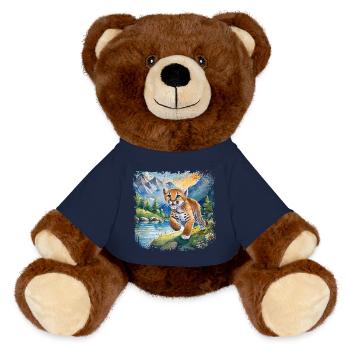 Cute Young Tiger | Children's book style - MiniFeet® RecycelBär® Teddy Bear Brown - french navy - Front