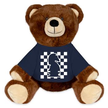 Schach Pferd Schachbrett Muster Symbol Grafik Logo - MiniFeet® RecycelBär® Braun - French Navy - Vorne