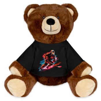Hockeyspieler mit Hockeyschläger auf der Eisbahn - MiniFeet® RecycelBär® Braun - Schwarz - Vorne