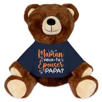 Maman veux tu épouser papa - demande en mariage - Nounours RecycelBär® marron - bleu marine - Devant