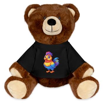 Chicken Colorful Kawaii Cartoon Character Bird - MiniFeet® RecycelBär® Teddy Bear Brown - black - Front