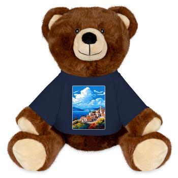 Hydra Greece Travel Poster Souvenir Postcard Paint - MiniFeet® RecycelBär® Teddy Bear Brown - french navy - Front