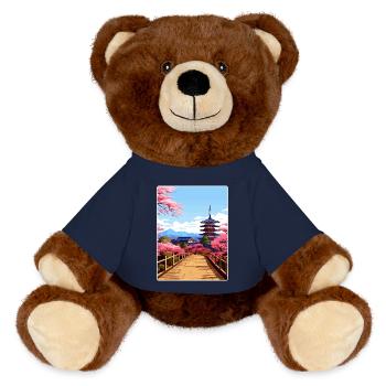 Kyoto Japon Affiche de voyage Souvenir Carte Postale Peinture - Nounours RecycelBär® marron - bleu marine - Devant