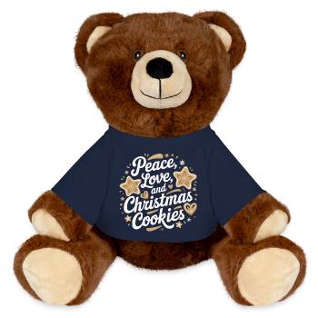 Frieden, Liebe und Weihnachtsplätzchen - MiniFeet® RecycelBär® Braun - French Navy - Vorne