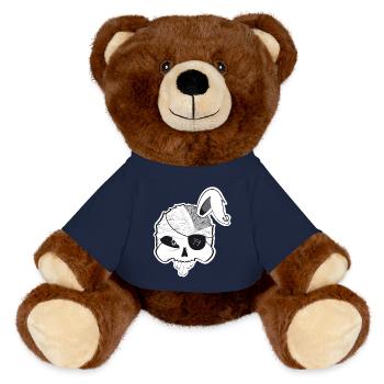 Pirate bunny skull with brain and rabbit ear - MiniFeet® RecycelBär® Teddy Bear Brown - french navy - Front