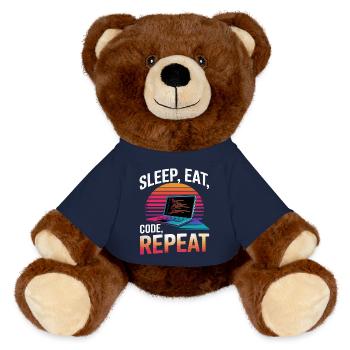Schlaf Essen Code Wiederholen Geschenk Programmierer Entwickler - MiniFeet® RecycelBär® Braun - French Navy - Vorne