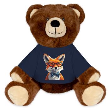 Renard élégant avec lunettes et nœud papillon - Nounours RecycelBär® marron - bleu marine - Devant