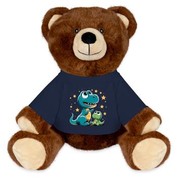 T-Rex Baby Dino Geschwister Dinobaby Geschenk - MiniFeet® RecycelBär® Braun - French Navy - Vorne