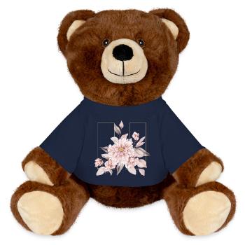 Elegantes Rouge-Blumen-Design - MiniFeet® RecycelBär® Braun - French Navy - Vorne