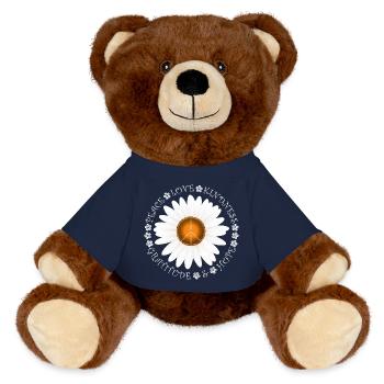 Peace Love KIndness Daisy Design - MiniFeet® RecycelBär® Teddy Bear Brown - french navy - Front