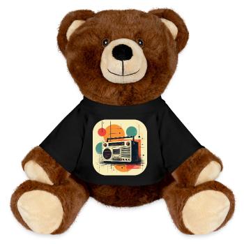 Retro Ghetto Blaster T Shirt - MiniFeet® RecycelBär® Braun - Schwarz - Vorne