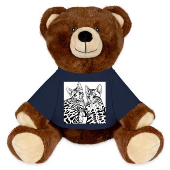 Cat Duo Line Drawing - MiniFeet® RecycelBär® Teddy Bear Brown - french navy - Front