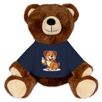 Chien heureux pouces vers le haut - Nounours RecycelBär® marron - bleu marine - Devant