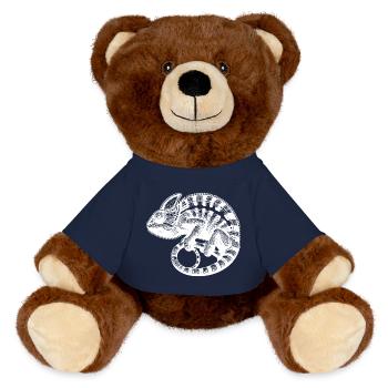 Cute chameleon in camouflage mode - MiniFeet® RecycelBär® Teddy Bear Brown - french navy - Front