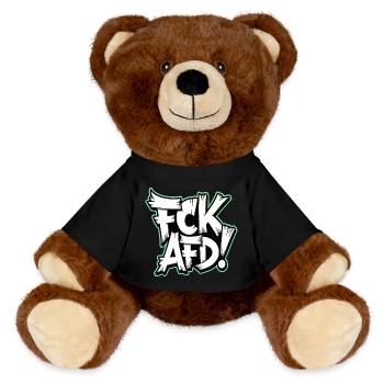FCK AFD political statement against the right wing - MiniFeet® RecycelBär® Teddy Bear Brown - black - Front