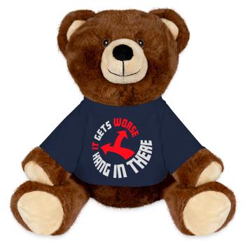 Hang In There It Gets Worse Lustiger Spaß Spruch - MiniFeet® RecycelBär® Braun - French Navy - Vorne