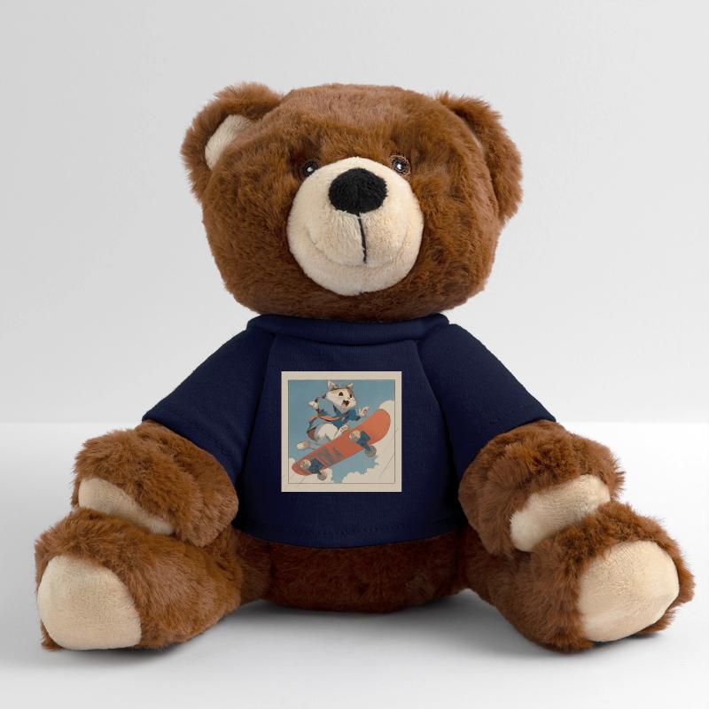 Retro Cat Skateboarder in Flight MiniFeet® RecycelBär® Teddy Bear Brown