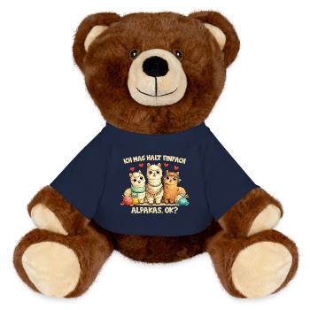 Motif comique d’alpagas avec cœur et dicton drôle - Nounours RecycelBär® marron - bleu marine - Devant