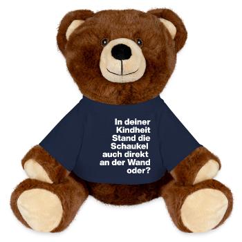 SCHAUKEL AN DER WAND, DUMM, SARKASMUS, FRECH - MiniFeet® RecycelBär® Braun - French Navy - Vorne