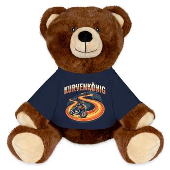 Kurvenkönig - Retro Motorrad Biker Geschenk - MiniFeet® RecycelBär® Braun - French Navy - Vorne