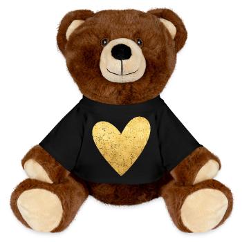 Herz gold Symbol Liebe Geschenkidee - MiniFeet® RecycelBär® Braun - Schwarz - Vorne