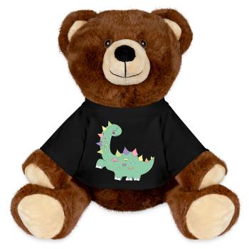 little green dinosaur with colorful dots - MiniFeet® RecycelBär® Teddy Bear Brown - black - Front