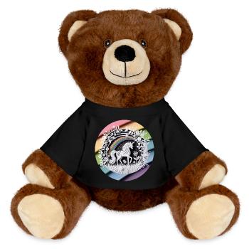 Niedliches Einhorn Regenbogen Scherenschnitt - MiniFeet® RecycelBär® Braun - Schwarz - Vorne