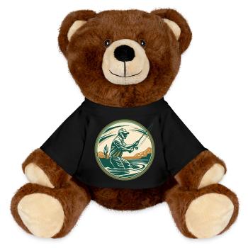 Fishing Illustration - MiniFeet® RecycelBär® Teddy Bear Brown - black - Front