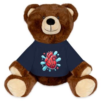 Heart Basketball Splash Graphic - MiniFeet® RecycelBär® Teddy Bear Brown - french navy - Front