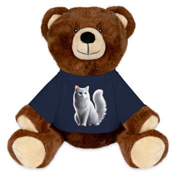 Katze Weiß Blaue Augen - MiniFeet® RecycelBär® Braun - French Navy - Vorne