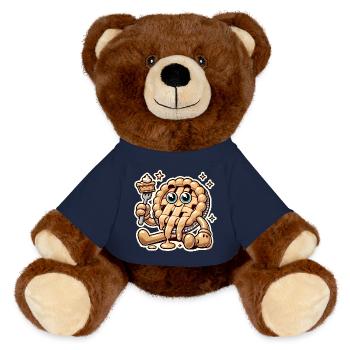 Funny Existential Pie Cartoon Design - MiniFeet® RecycelBär® Teddy Bear Brown - french navy - Front