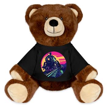 Railway Illustration - MiniFeet® RecycelBär® Teddy Bear Brown - black - Front