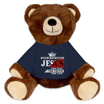 Jésus le roi - Nounours RecycelBär® marron - bleu marine - Devant