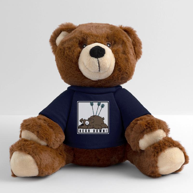 Funny darts comic motif. BEAR DOWN ! MiniFeet® RecycelBär® Teddy Bear Brown