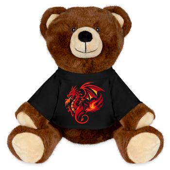 Tribal Drache Flammenrot Tattoo Stil - MiniFeet® RecycelBär® Braun - Schwarz - Vorne