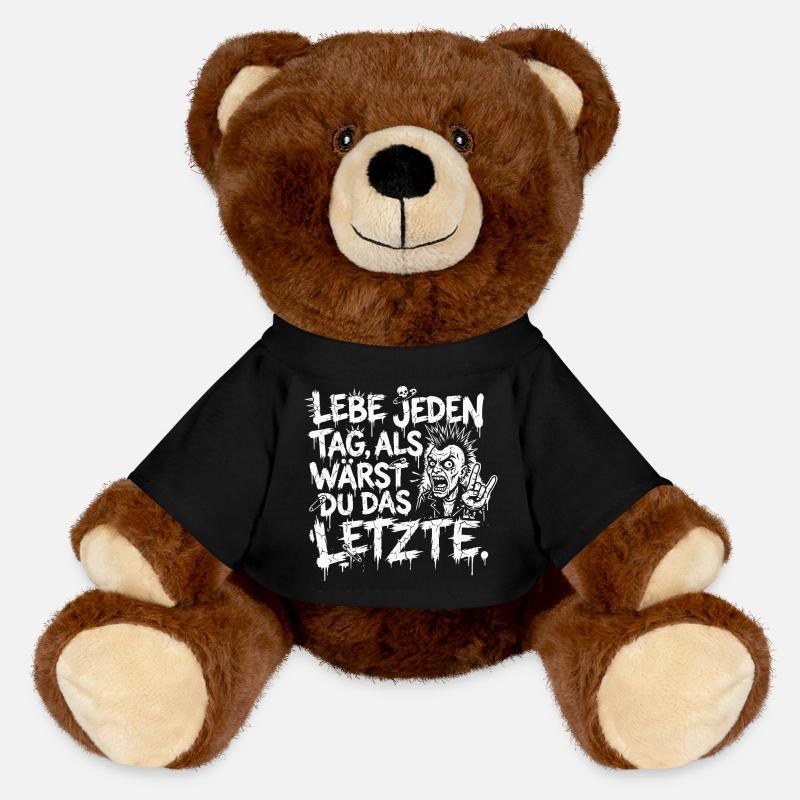 Live Every Day, Funny Twisted Proverb - MiniFeet® RecycelBär® Teddy Bear Brown - black