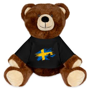 Schweden - Flagge und Elch - MiniFeet® RecycelBär® Braun - Schwarz - Vorne