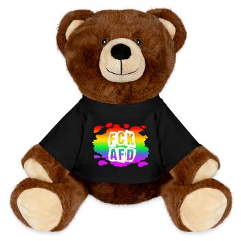 Stop AfD contre la droite, la démocratie, la diversité, la gauche - Nounours RecycelBär® marron - noir - Devant