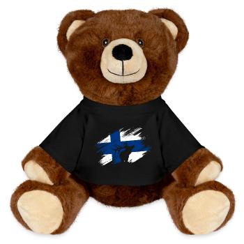 Finnland - Flagge und Rentier - MiniFeet® RecycelBär® Braun - Schwarz - Vorne