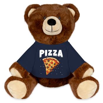 Tranche de pizza avec garnitures noires et rouges - Nounours RecycelBär® marron - bleu marine - Devant